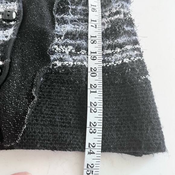 Stizzoli Black White Eyelash Knit Striped Metallic Cardigan Sweater Jacket - Picture 9 of 11